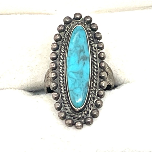 Estate Sterling Turquoise Southwestern Ring Sz. 6